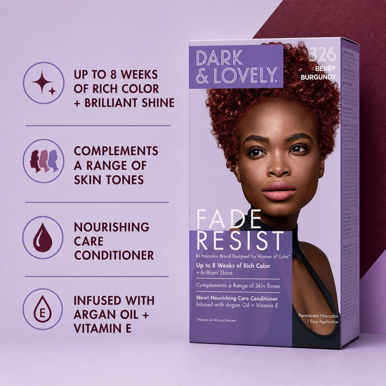 Dark & Lovely Fade Resist hair color kit box in berry burgundy hair color