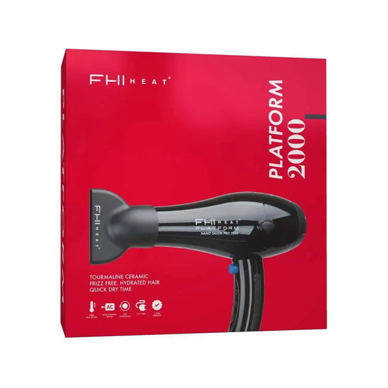 Red FHI Heat Platform 2000 hair dryer product box with black dryer