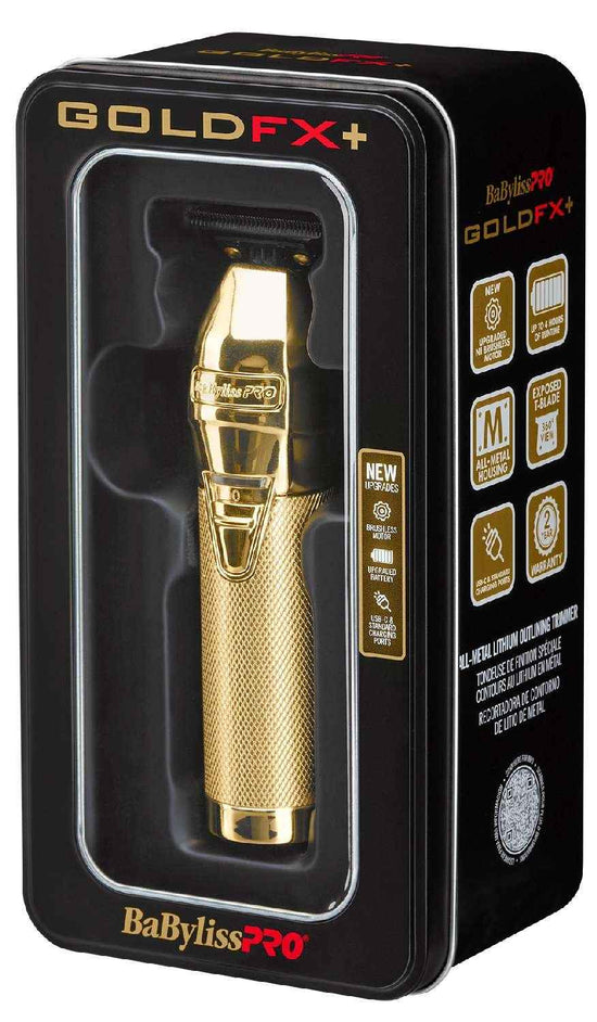 BabylissPRO GoldFX+ all-metal lithium outlining trimmer in gold, in retail box