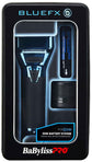 All-metal foil shaver box with BlueFX branding and interchangeable battery pack