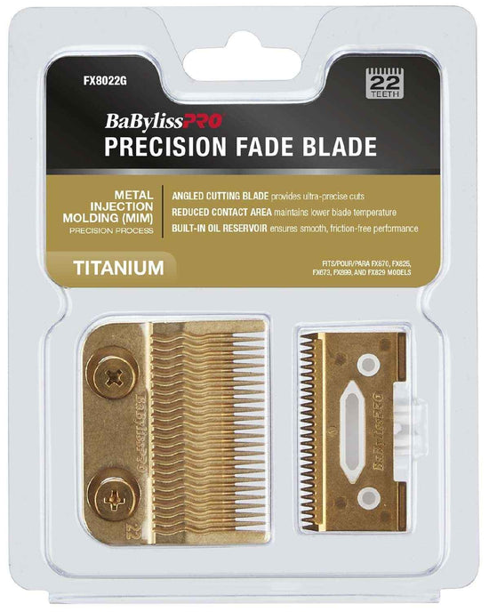 Precision fade blade set with titanium metal blades and comb, in retail package