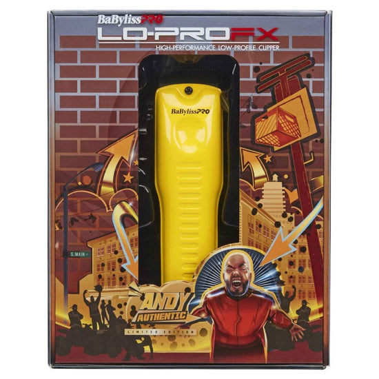 Yellow BabylissPro Lo-Profx hair clipper in retail box, black accents