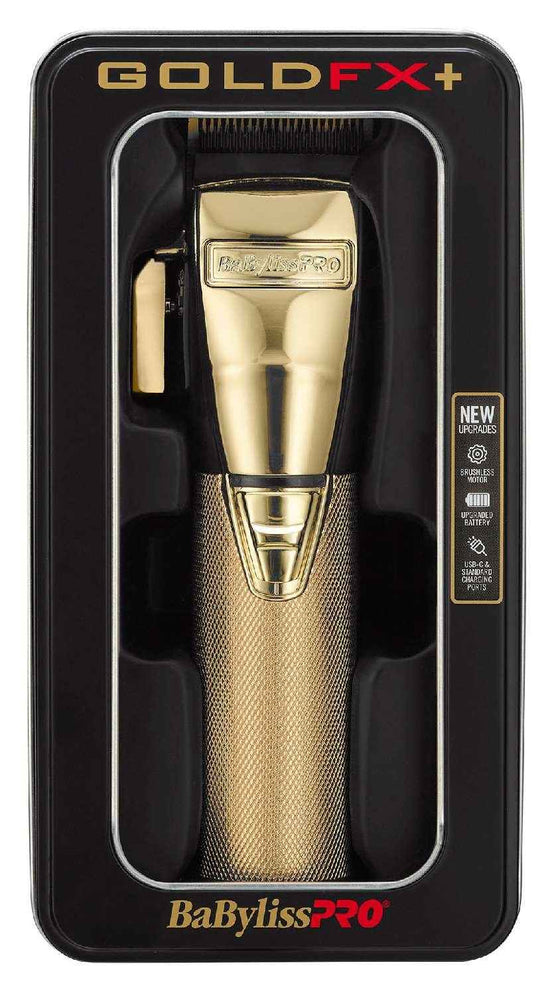 Babylisspro GoldFX+ all-metal lithium hair clipper, gold finish with guard comb