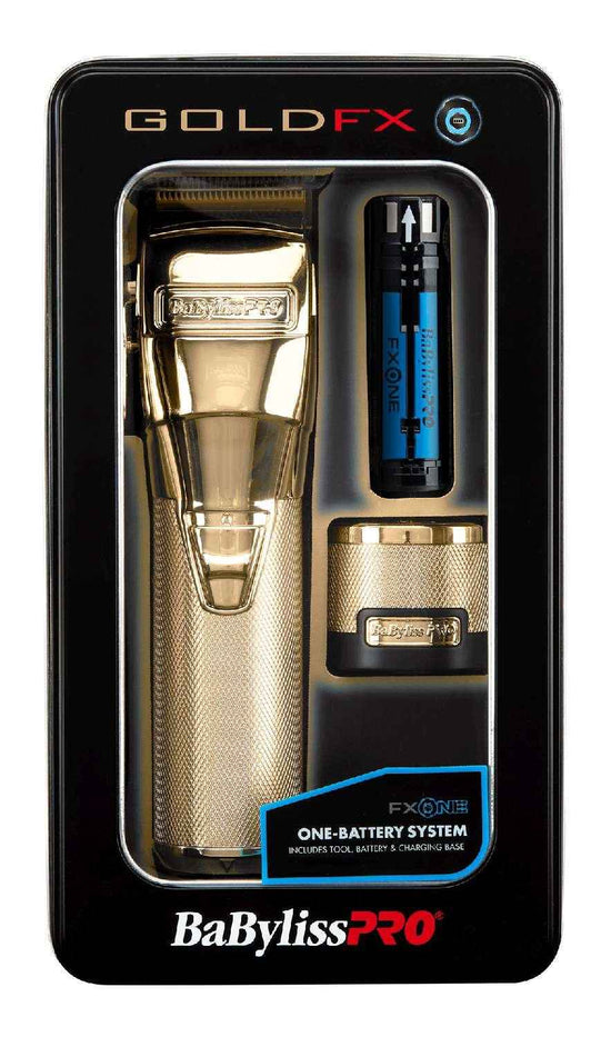 BabylissPRO GoldFX Fxone all-metal clipper with one-battery system, gold finish