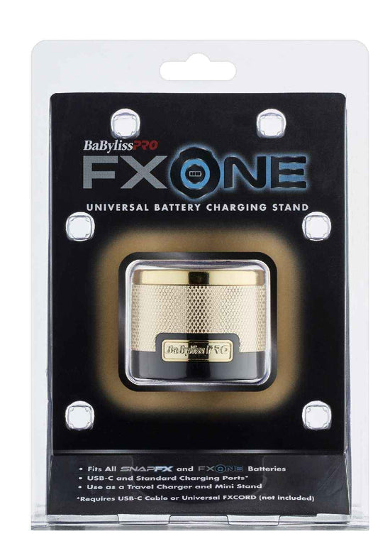 Universal single battery charging stand, gold insert with black base, for FXONE batteries