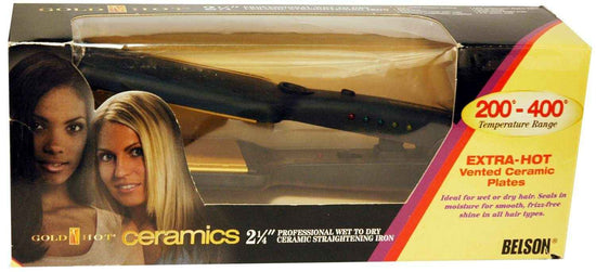 Ceramic wet-to-dry hair straightener with 2-inch extra-hot plates in box