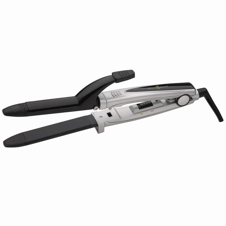 Ionic flat iron with black handles and silver ceramic plates