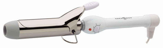 1.5 in titanium curling iron with clamp, white handle and metallic barrel