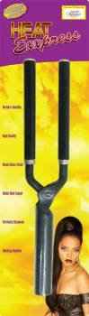 Curling iron with black handle and silver barrel; heat-express styling tool.