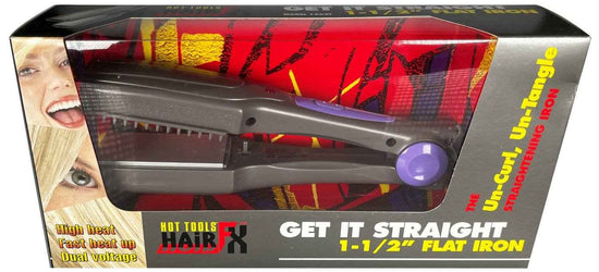HOT TOOLS HAIRFX 1-1/2 in flat iron retail box, purple button and plates