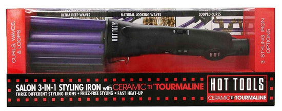 HOT TOOLS 3-in-1 styling iron with ceramic tourmaline, retail package shown
