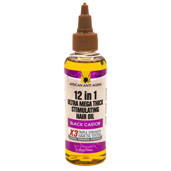 African Anti Aging 12 In 1 Ultra Mega Thick Stimulating Hair Oil Black Castor 3.38 Oz by African Aging Agent