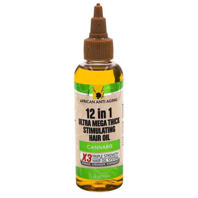 African Anti Aging 12 In 1 Ultra Mega Thick Stimulating Hair Oil Cannabis 3.38 Oz by African Aging Agent