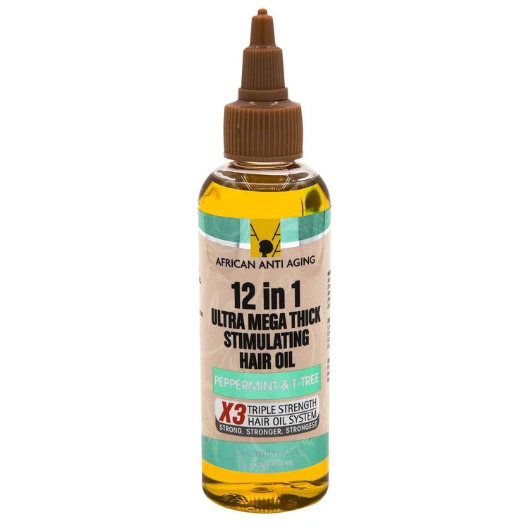 African Anti Aging 12 In 1 Ultra Mega Thick Stimulating Hair Oil Peppermint T-Tree 3.38 Oz by African Aging Agent