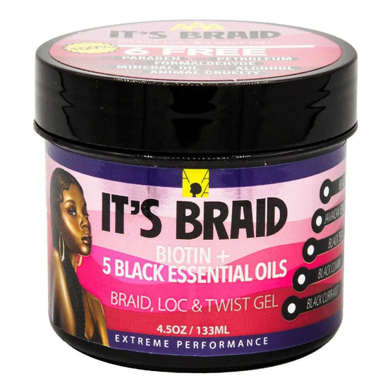 African Anti Aging Its Braid Braid Loc Twist Gel With Biotin 5 Black Essential Oils 4.5 Oz by African Aging Agent