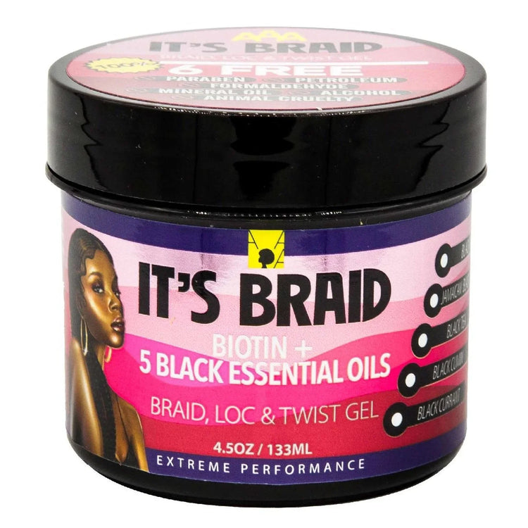 African Anti Aging Its Braid Braid Loc Twist Gel With Biotin 5 Black Essential Oils 4.5 Oz by African Aging Agent