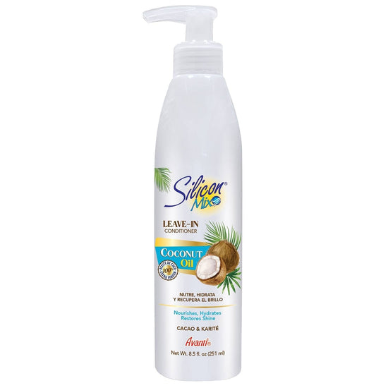 Silicon Mix leave-in conditioner bottle with pump, white with coconut oil label