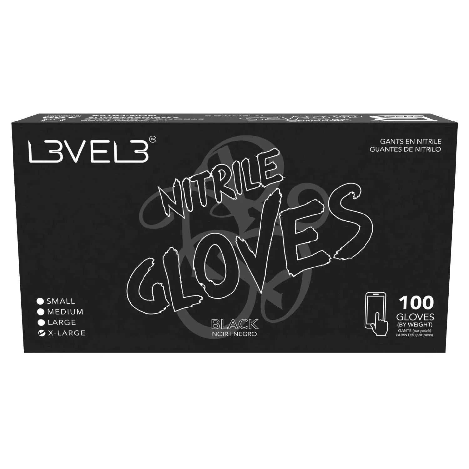L3Vel3 Nitrile Gloves Black X-Large 100 Piece by L3VEL 3