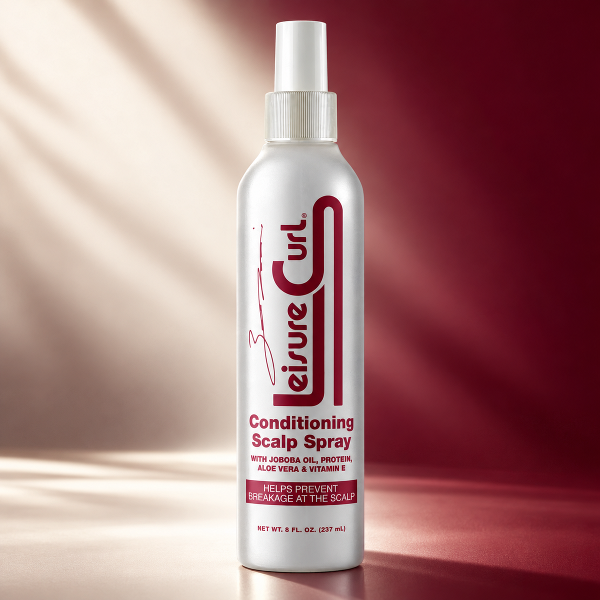 Leisure Curl conditioning scalp spray bottle with white mist pump