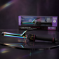 Salon curling iron with rainbow gold barrel, black grip, and hinged clamp ring