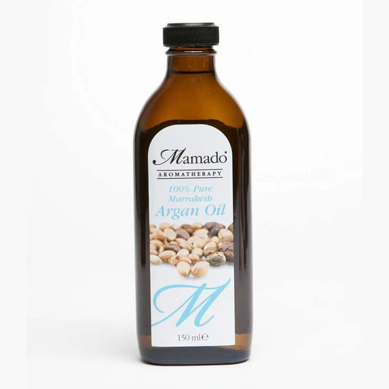Mamado Argan Oil bottle, amber glass with black cap