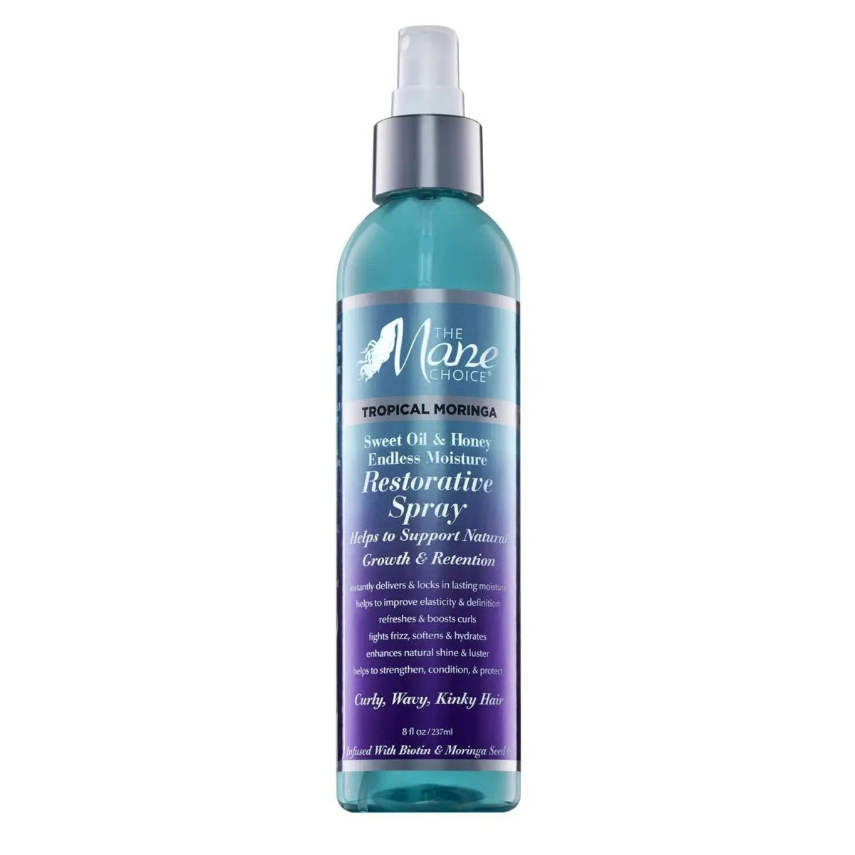 The Mane Choice Tropical Moringa restorative spray, honey-sweet oil, 8 oz bottle