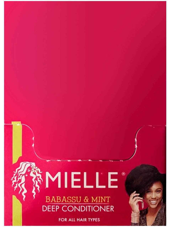 Mielle Babassu & Mint deep conditioner in red retail package with white and gold text