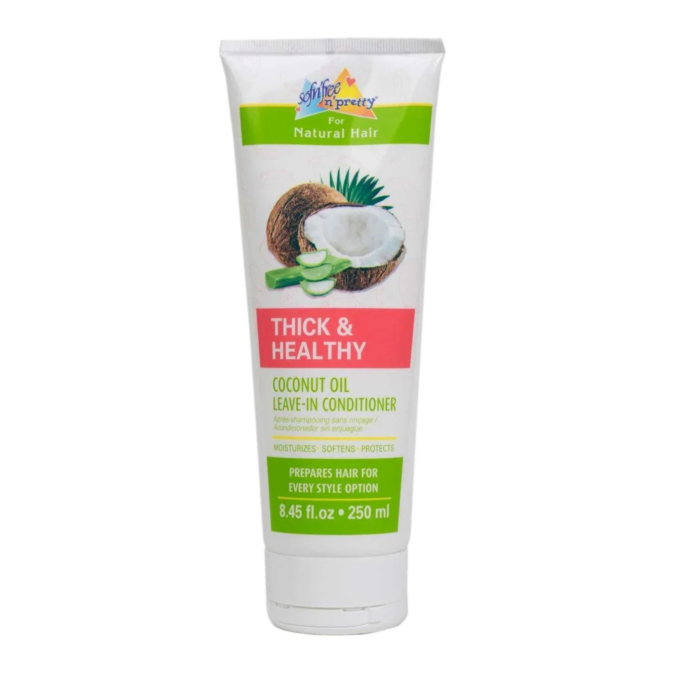 Sofnfree Pretty Thick Healthy Coconut Oil Leave-In Conditioner 8.45 Fl Oz for moisturizing and softening hair, coconut oil leave-in conditioner