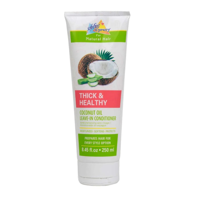Sofnfree Pretty Thick Healthy Coconut Oil Leave-In Conditioner 8.45 Fl Oz for moisturizing and softening hair, coconut oil leave-in conditioner