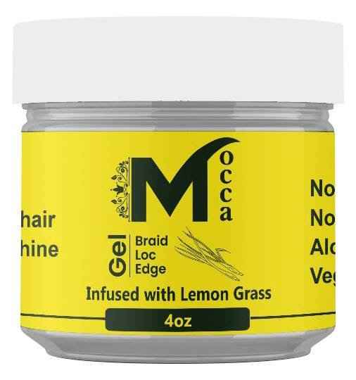Mocca braid, loc, and edge gel infused with lemon grass, 4 oz jar