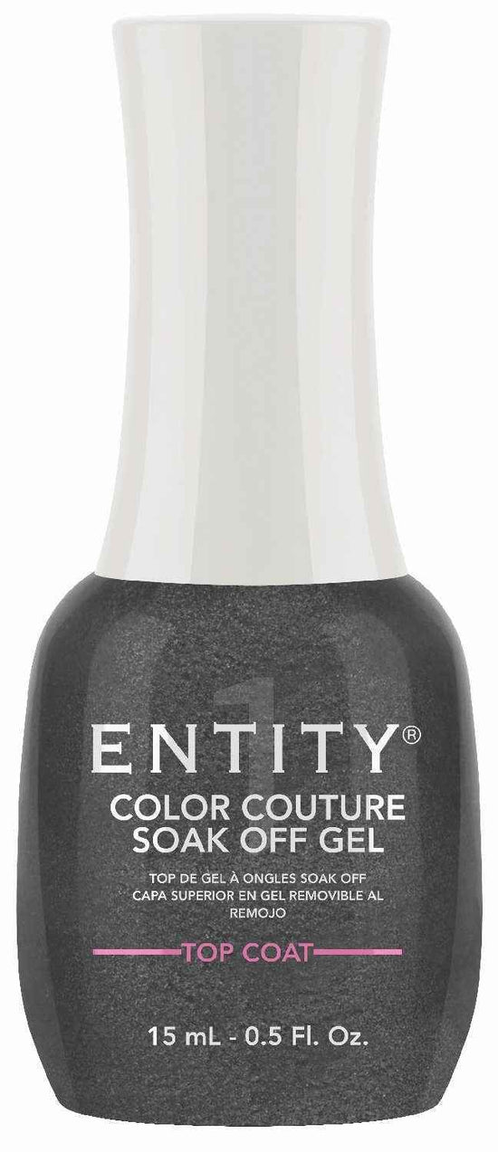 EOCC soak-off top coat bottle, dark gray polish with ENTITY Color Couture label