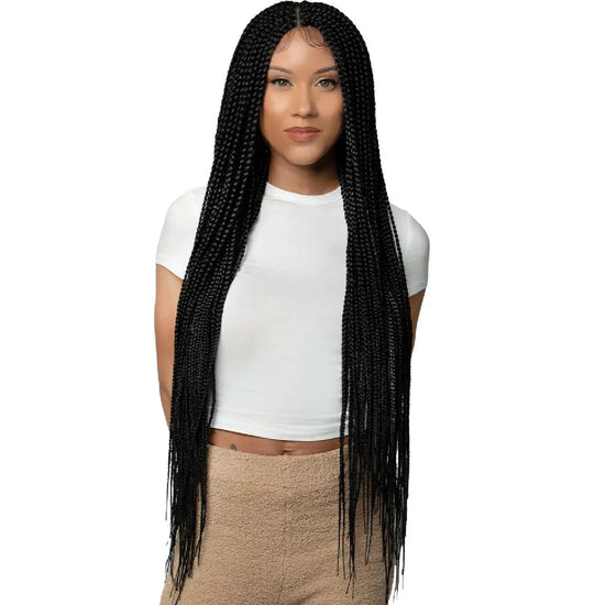 Queen B Lace Wig Box Braid QLW309 Black Long Style 1