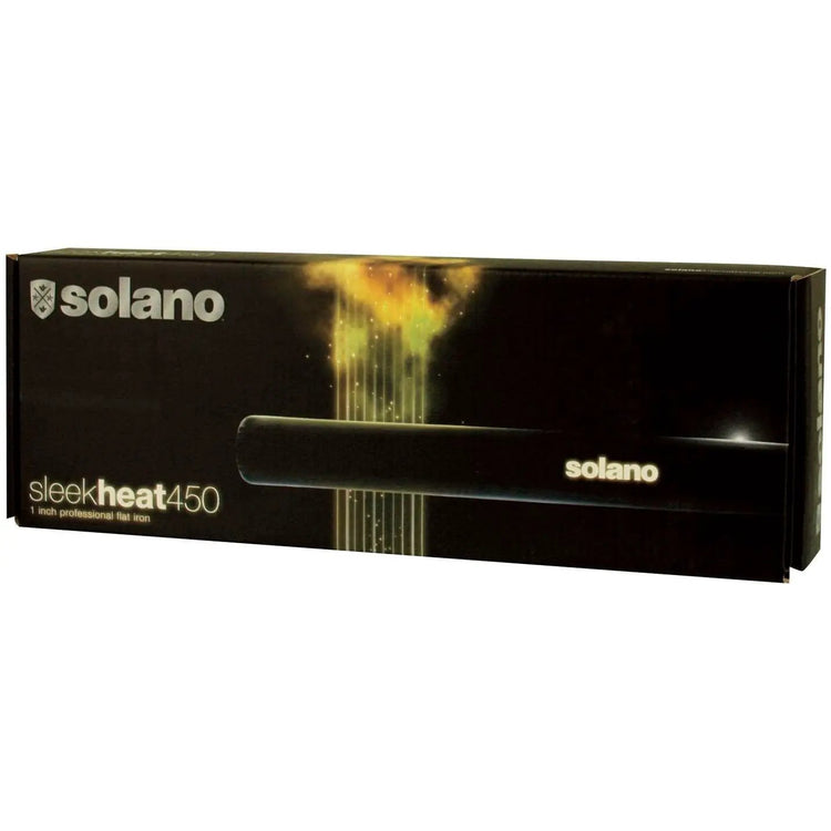 Solano sleekheat450 1-inch flat iron box, black and gold branding