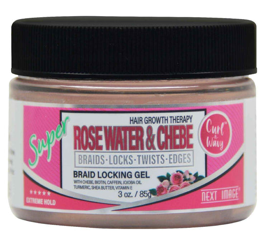 Next Image braid locking gel jar with black cap, Rose Water & Chebe, 3 oz