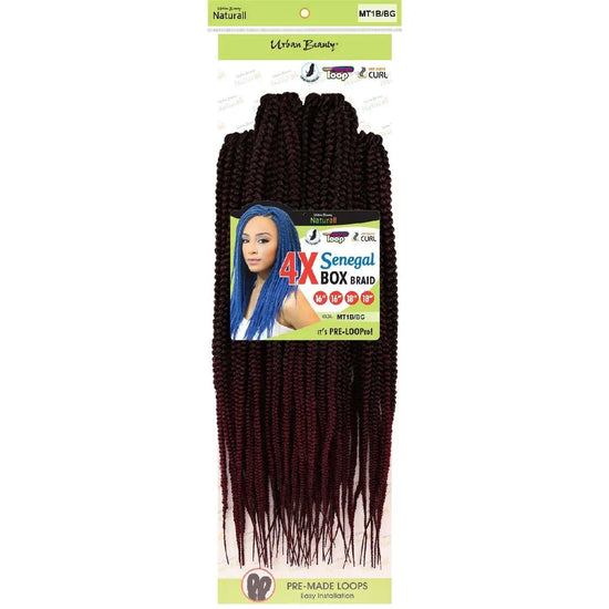 4X Senegal Box Braid Pre Made Loops Burgundy 18 Inch