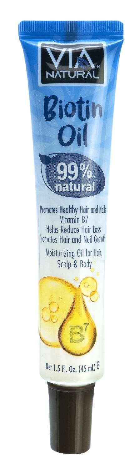 Biotin oil hair treatment in 1.5 fl oz squeeze tube with blue label
