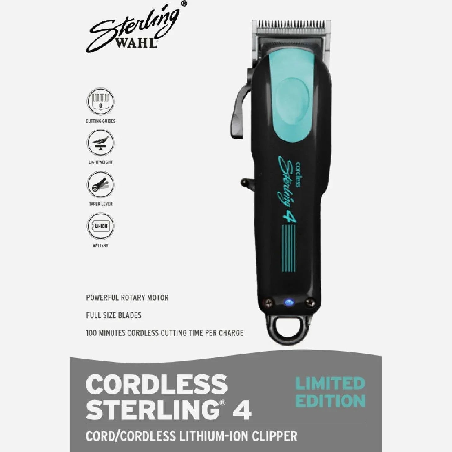 Wahl Sterling Black/Aqua Cord/Cordless Sterling 4 Clipper Limited Edition by Wahl