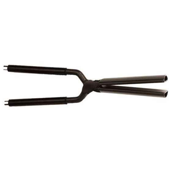 Dual-barrel hair straightener with black handle and clamp, long plates