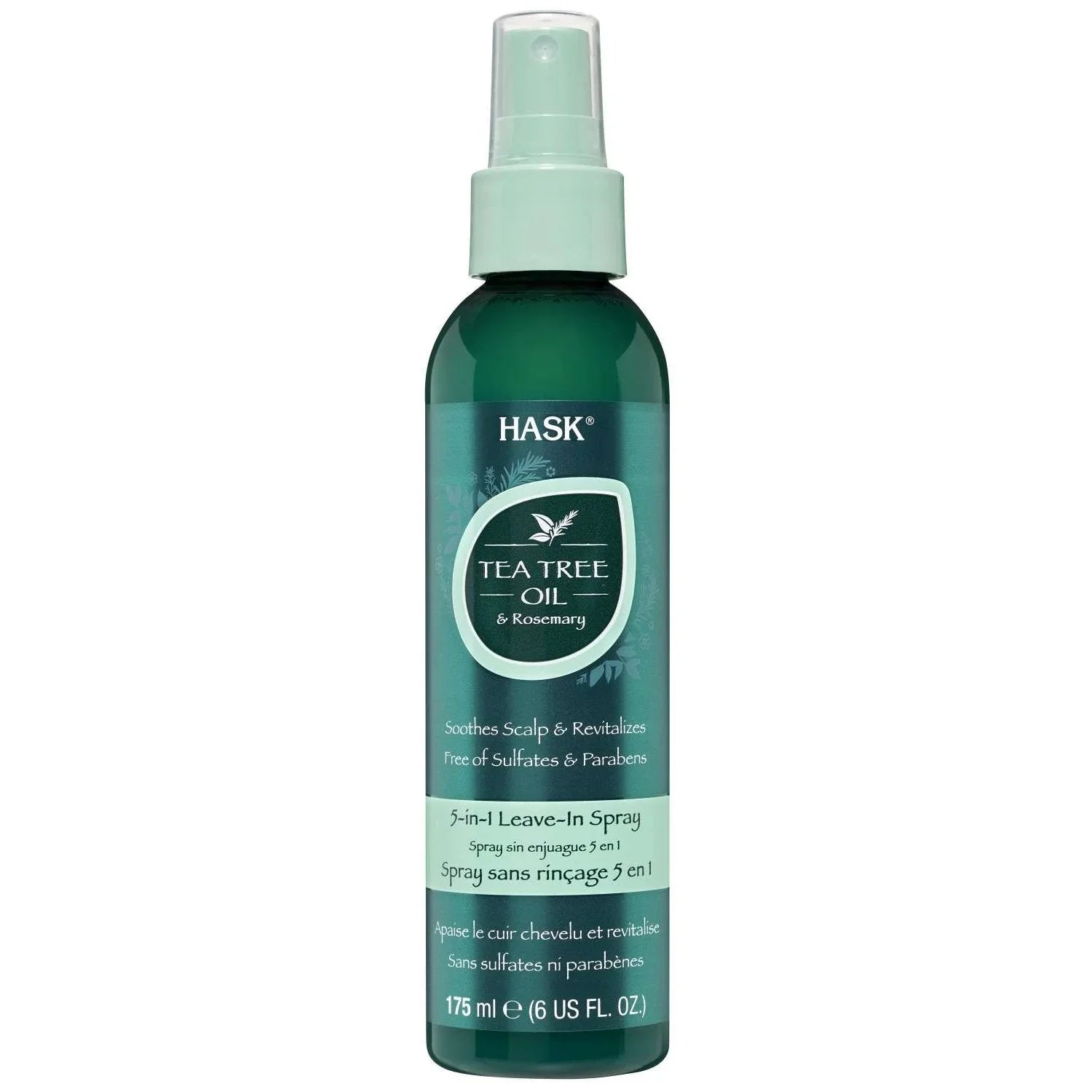 Hask Tea Tree Rosemary Oil Leave-In Spray - 5-in-1 hair treatment that cools, soothes, detangles, protects, and adds shine.
