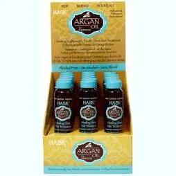 Hask Argan Shine oil vial set in retail display with 6 small bottles