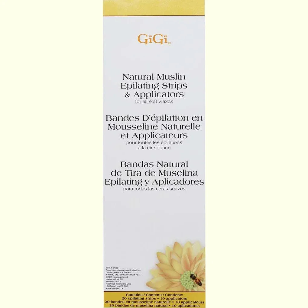 Gigi Natural Muslin Epilating Strips Applicators for all soft waxes, perfect for precise hair removal.