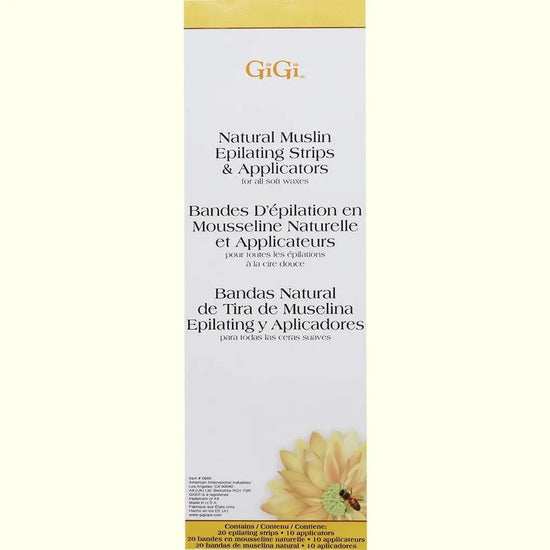 Gigi natural muslin epilating strips and applicators box