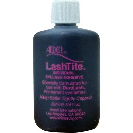 Ardell LashTite dark adhesive bottle for individual eyelash extensions with a secure latex-free formula.