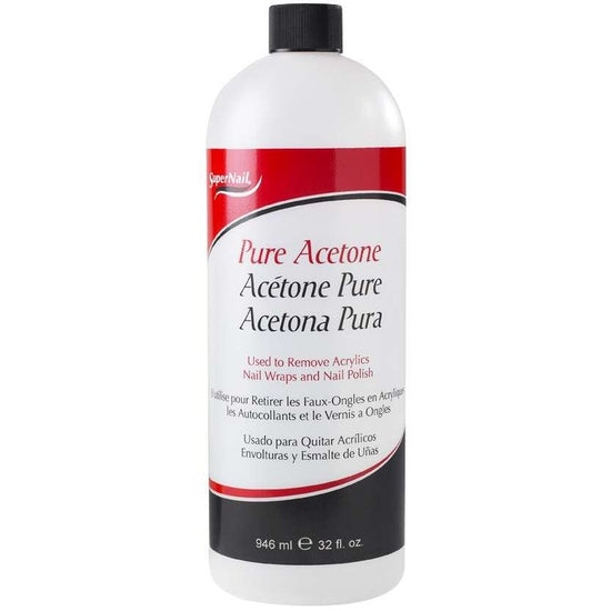 SuperNail pure acetone nail polish remover bottle, white with black cap and red label