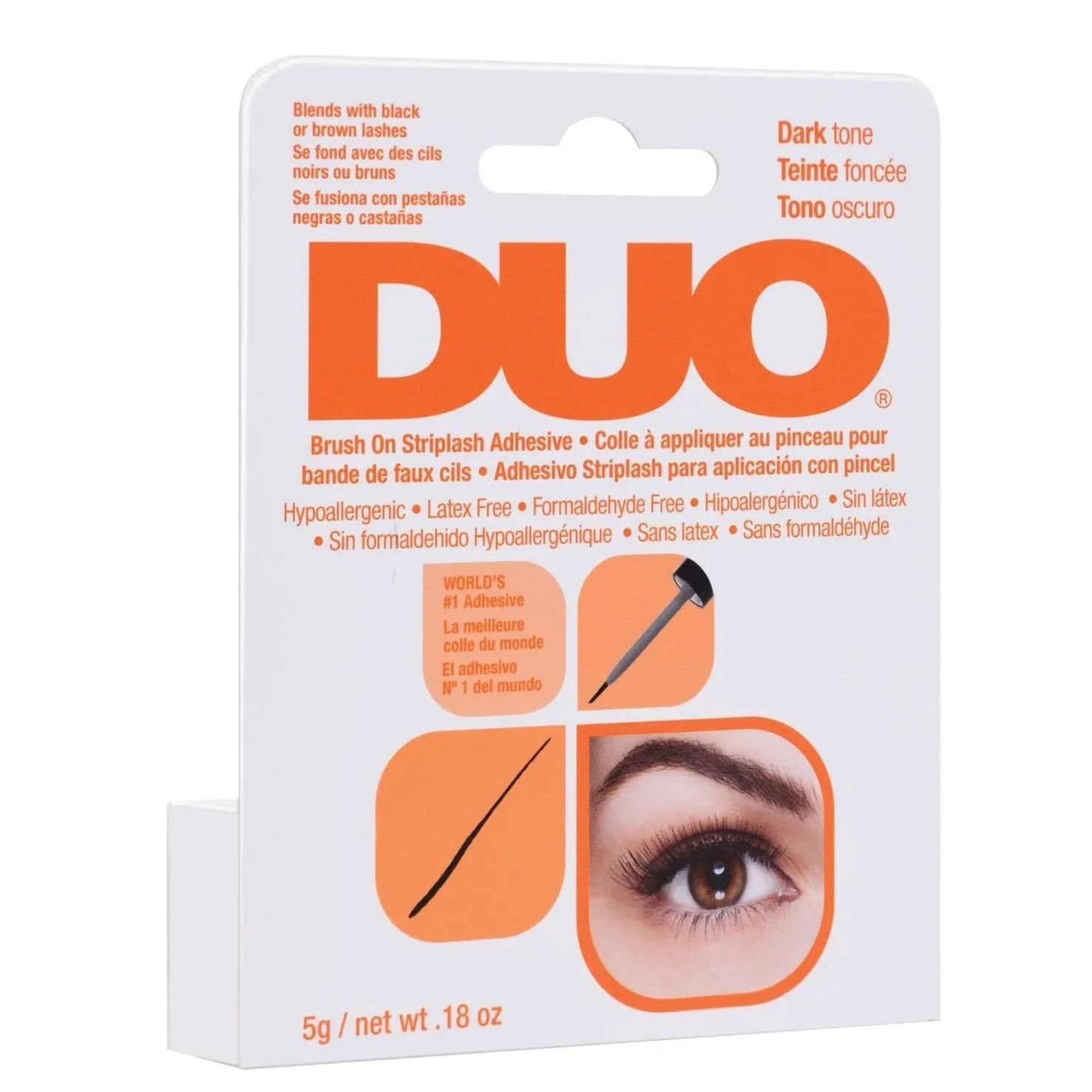 Ardell lash adhesive Duo Brush-On Striplash Adhesive packaging with dark tone for lasting eyelash hold.
