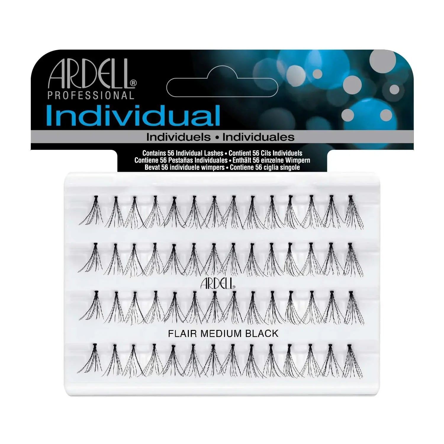 Ardell Duralash individual lashes in Flare Medium Black with 56 strands for customizable lash styles.