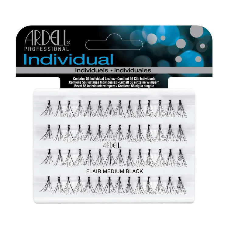 Ardell Duralash individual lashes in Flare Medium Black with 56 strands for customizable lash styles.