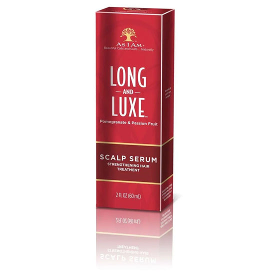 As I Am Long Luxe Scalp Serum for thicker hair with pomegranate and passion fruit blend.
