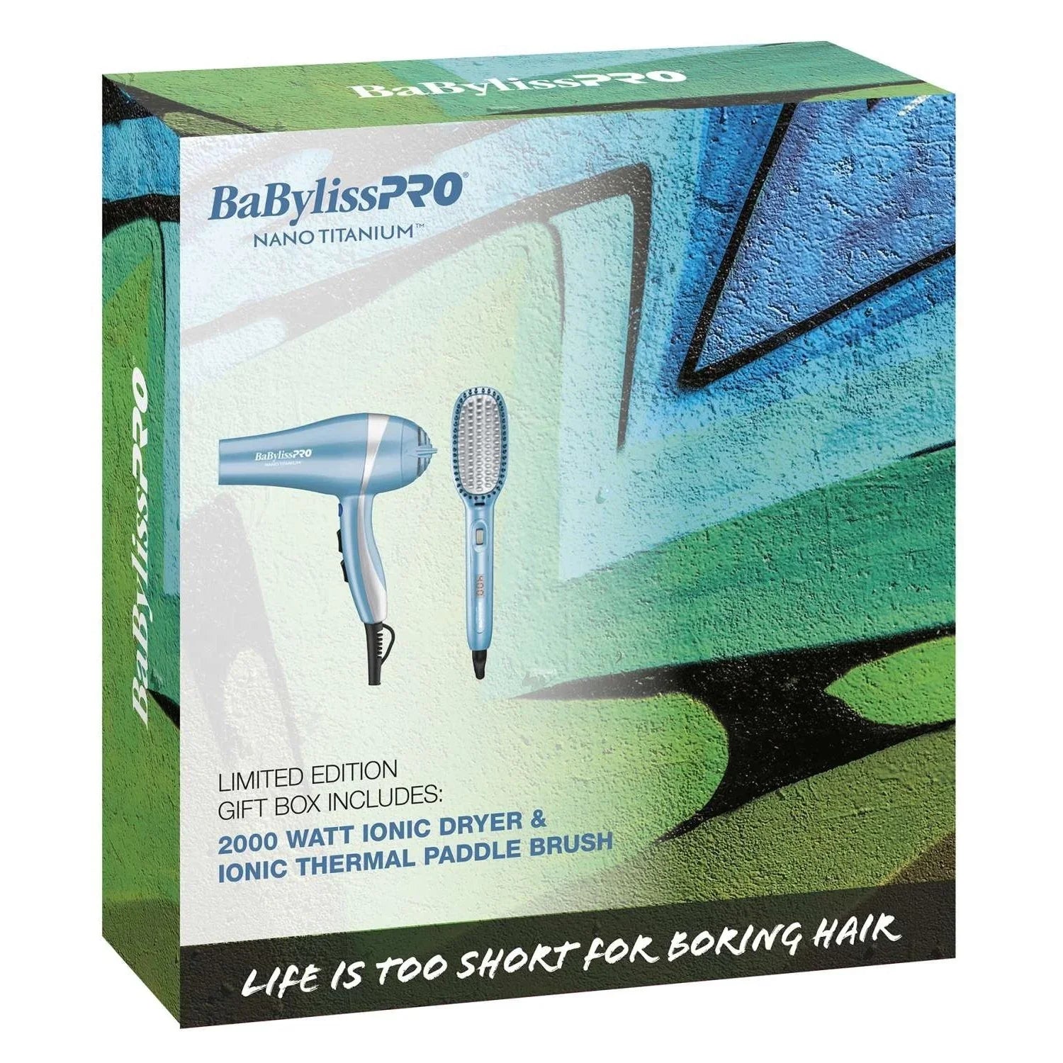 Babyliss Ionic Dryer Gift Box featuring 2000W Ionic Dryer and Ionic Thermal Paddle Brush in a stylish package