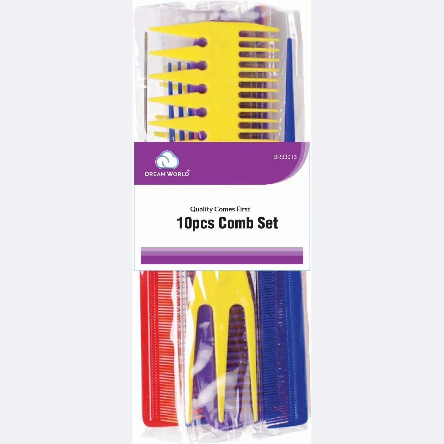 Brittny 10-piece comb set for fine hair in assorted colors, perfect for detangling and styling.